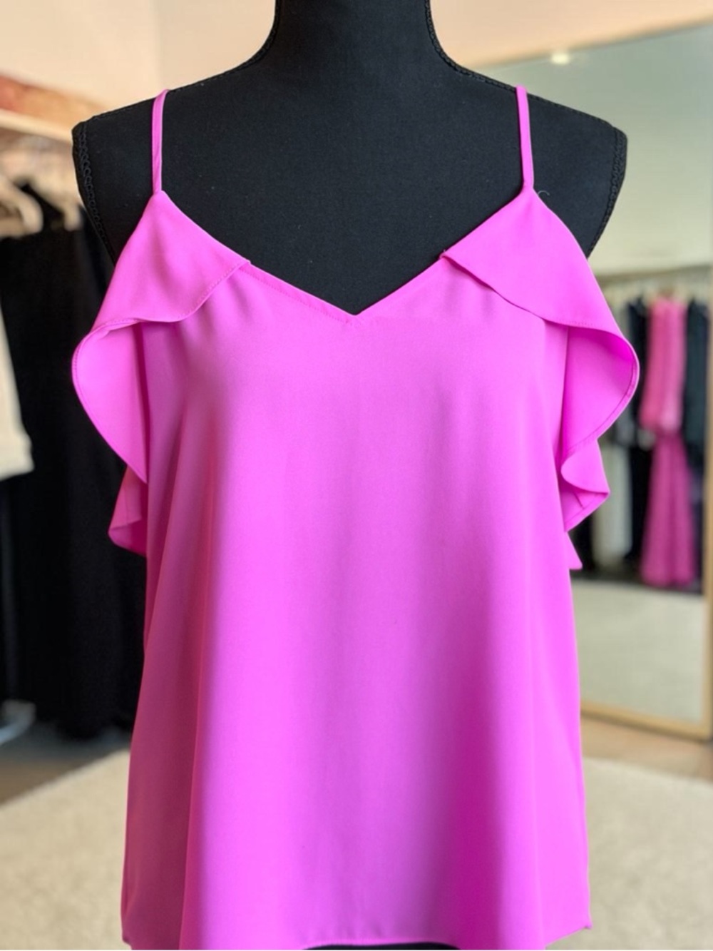 Express Hot Pink Ruffle-Trim Spaghetti Strap Camisole